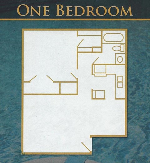 Floor plan for 1 bed, 1 bath, 677 sqft